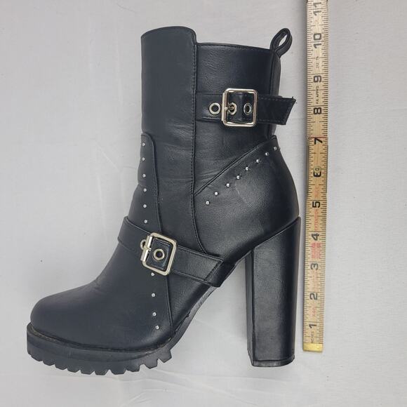 Krush Ankle Chunky Heeled Boots Black Silver Studs Size 5 Gothic Witchy Rocker - Picture 7 of 9